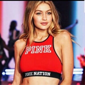 PINK Victoria's Secret Red High-Neck Athletic Bralette with Black Trim - M